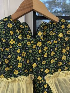 girls Floral Gown with Yellow Ruffle Trim