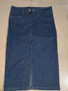 SAVANA Classic Blue Denim Straight Skirt