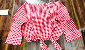 Red Gingham Tie-Front Crop Top