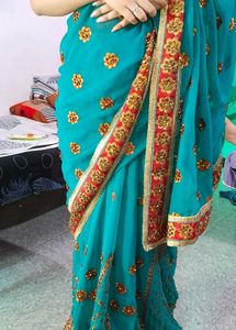 Beautiful Teal Embroidered Saree