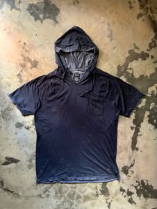 Men's Navy Blue V-Neck Hoodie T-Shirt