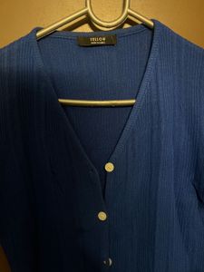 Blue Button-Down Crop Top