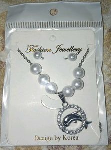 Pearl Dolphin Necklace & Earring Set