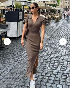 solid slit ribbed dress