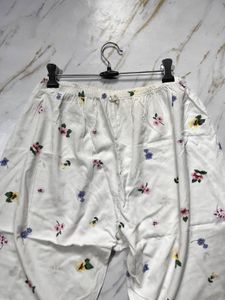 White Floral Print Pajama Pants