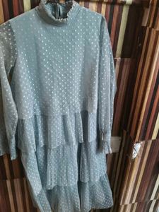gray🩶 Polka Dot Tiered Dress