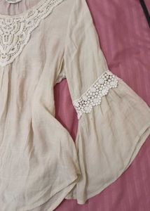 Boho Lace Trim Bell Sleeve Blouse