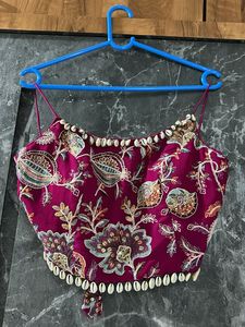 Embroidered Magenta Blouse with Shells