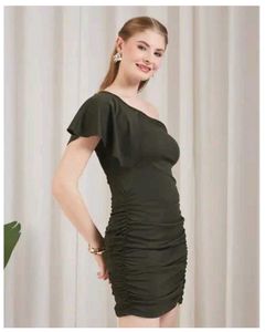 SHEIN One Shoulder ruffle sleeve Ruched bodycon Dr