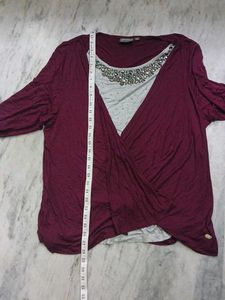 Maroon &amp; Grey Embellished Top