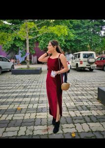 Velvet Bodycon Dress with High Slit