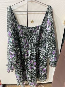 Floral Print Smocked Square Neck Dress