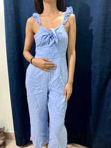 Zara Linen Blue Jumpsuit XS