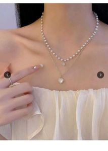 New gold plated Layered Pearl &amp; Heart Pendant Neck