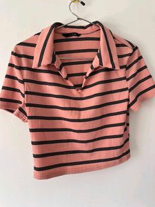 Striped Cropped Polo Top