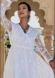 Branded White Organza Chikankari anarkali Kurta