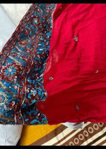 Vibrant Red Saree with Embellished Border