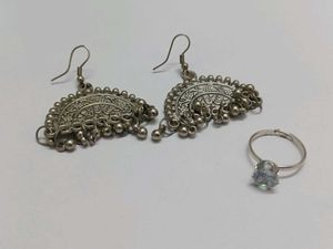 oxidised earrings and ring