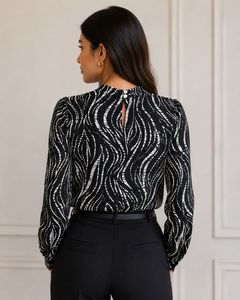 Stylish Black &amp; White Print Tunic Top