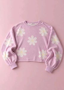 PINK DAISY PRINT CROPPED SWEATSHIRT