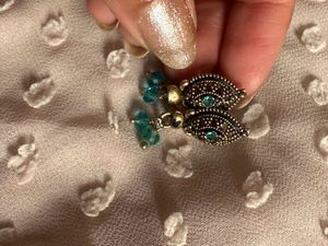 Boho Teal Gemstone Dangle Earrings