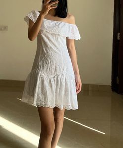 Off-Shoulder White  Broderie MINI Dress