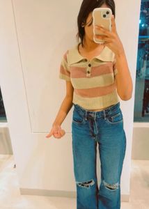 Striped Collared Knit Top