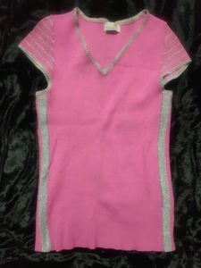 Pink Glitter Trim Top - Size Small