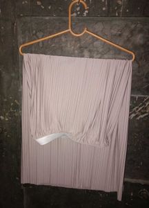 beige pleated maxi skirt with elastic waiste bandh