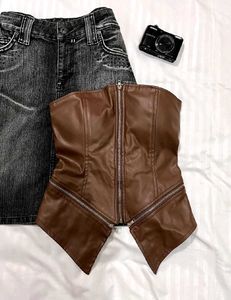Brown Faux Leather Corset Top