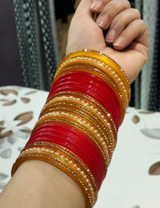 Beautiful Red &amp; Golden Bridal Bangles Set