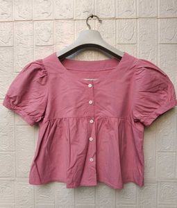 New with tag Korean Cute Pink Puff Sleeve Peplum T