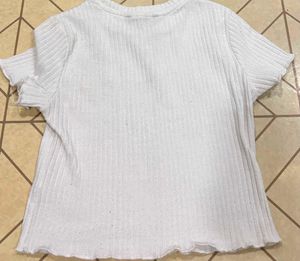 White Ribbed Lettuce Hem Top