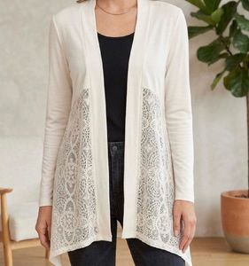 White Lace Trim Cardigan