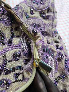 Purple Beaded Floral Hobo Handbag