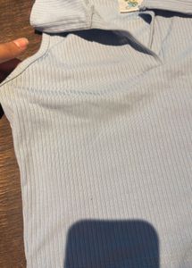 Baby Blue Ribbed Collared Tank Top