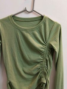 Chic Green Ruched Long Sleeve Top