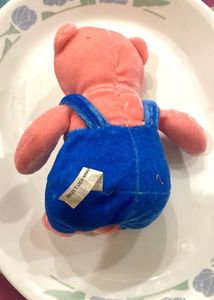 Cute Pink Teddy Bear with Blue Overalls