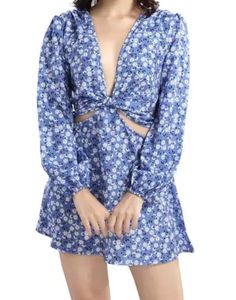Blue Floral Twist Cut-Out Dress