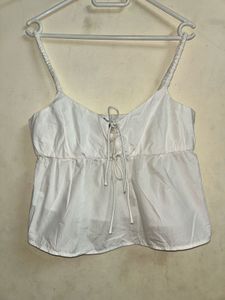 White Lace-Up Camisole Top