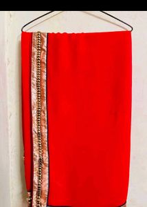 Stunning Red Saree with Embellished Border