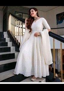 chiken work long anarkali