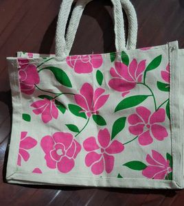 Bright Flower Design Jute Tote Bag