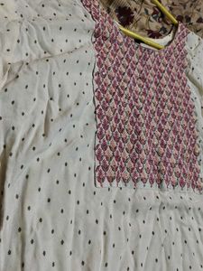 white kurta (pink embroidery)