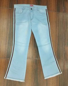 Light Wash Flare Jeans with Side Stripe