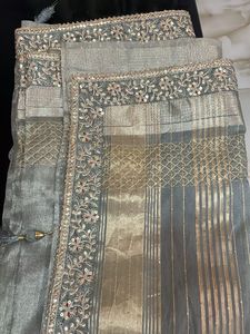 Elegant Grey Embroidered Saree