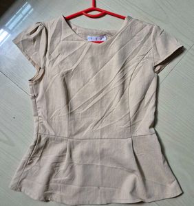 Beige Pinstripe Peplum Top for Women