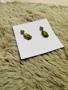 Green Oval Stone Drop Earrings