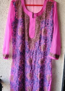 Pink Colour Chikankari Kurti