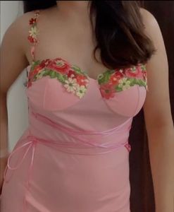 Pink Floral Neckline Corset Maxi Dress